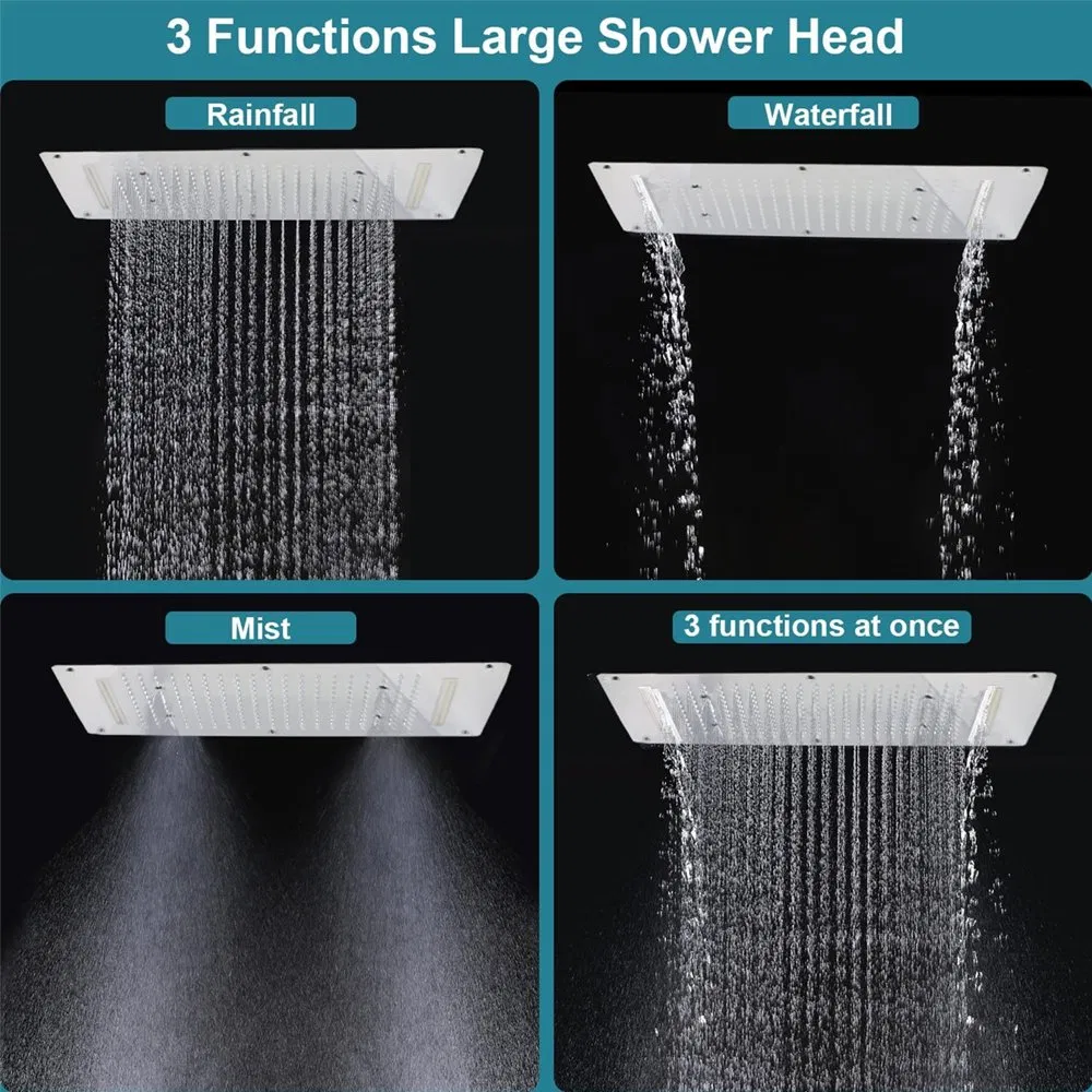 Chrome Showerhead 3 Functions Rain Shower Head Ceiling Mounted Rain Shower Head