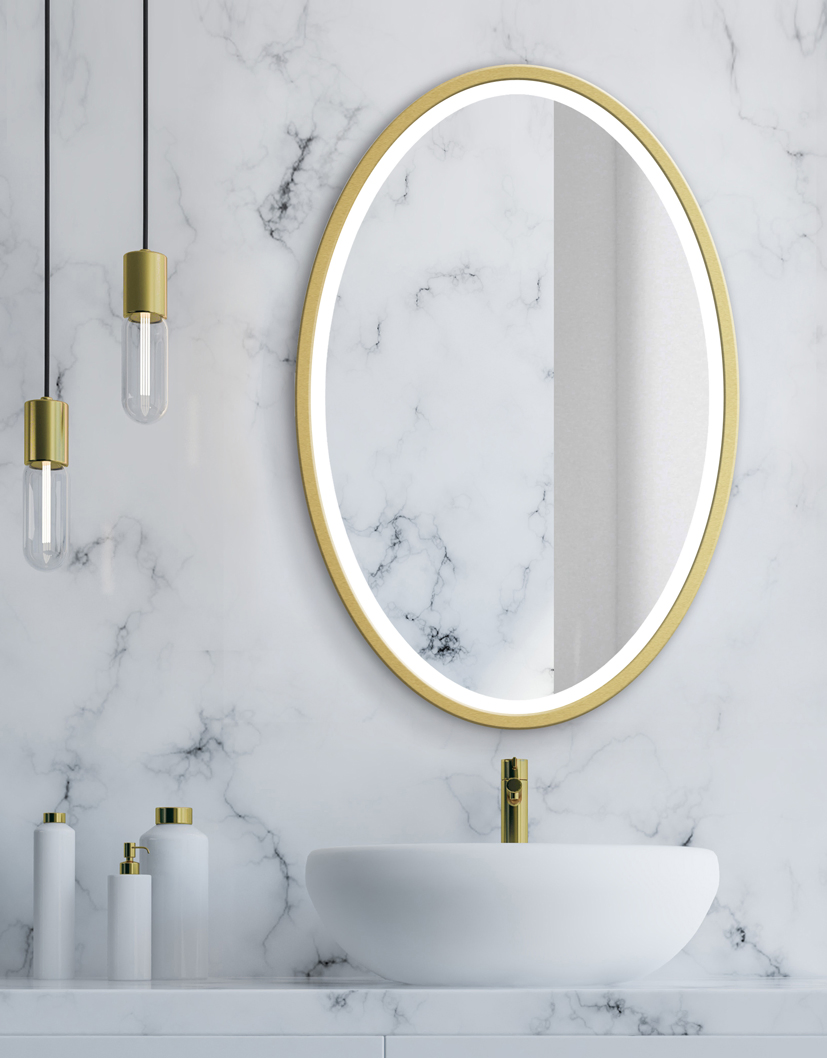 5mm Hotel Decorative Metal Frame Round Oval Rectangle LED Bathroom Mirror with Touch Sensor