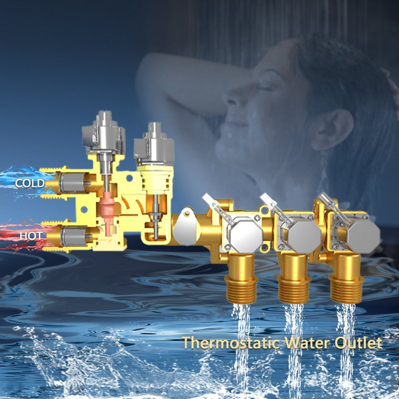 Stepon Bathroom Thermostatic Shower Set with Digital Temp Control Anti-Scald 3 Water Functions