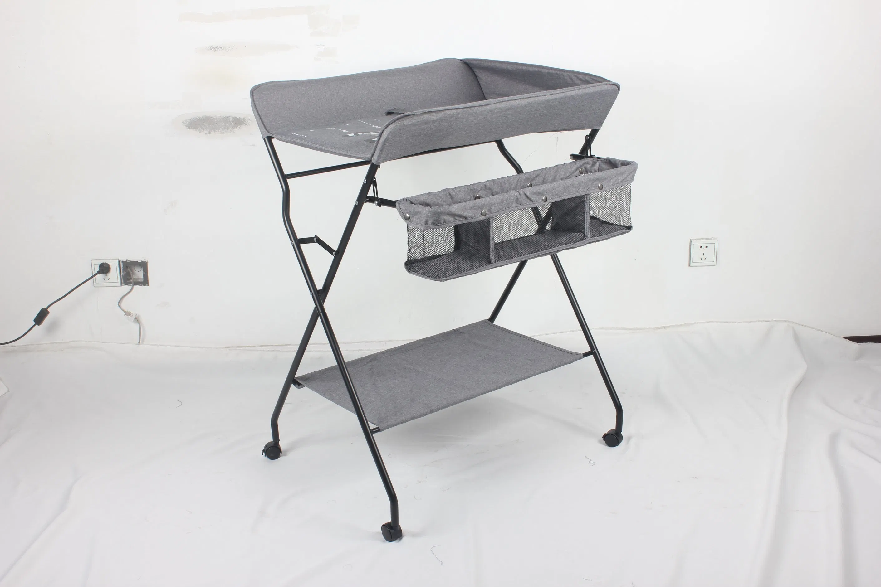 Foldable Baby Diaper Changing Table with 4 Wheels Folding Portable Changing Table