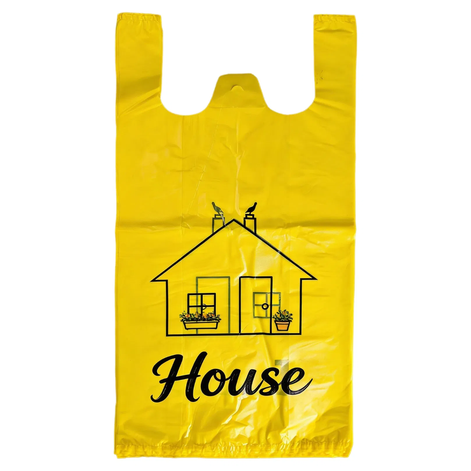 Factory Supplier HDPE Yellow Plastic T-Shirt Bags with House Printing