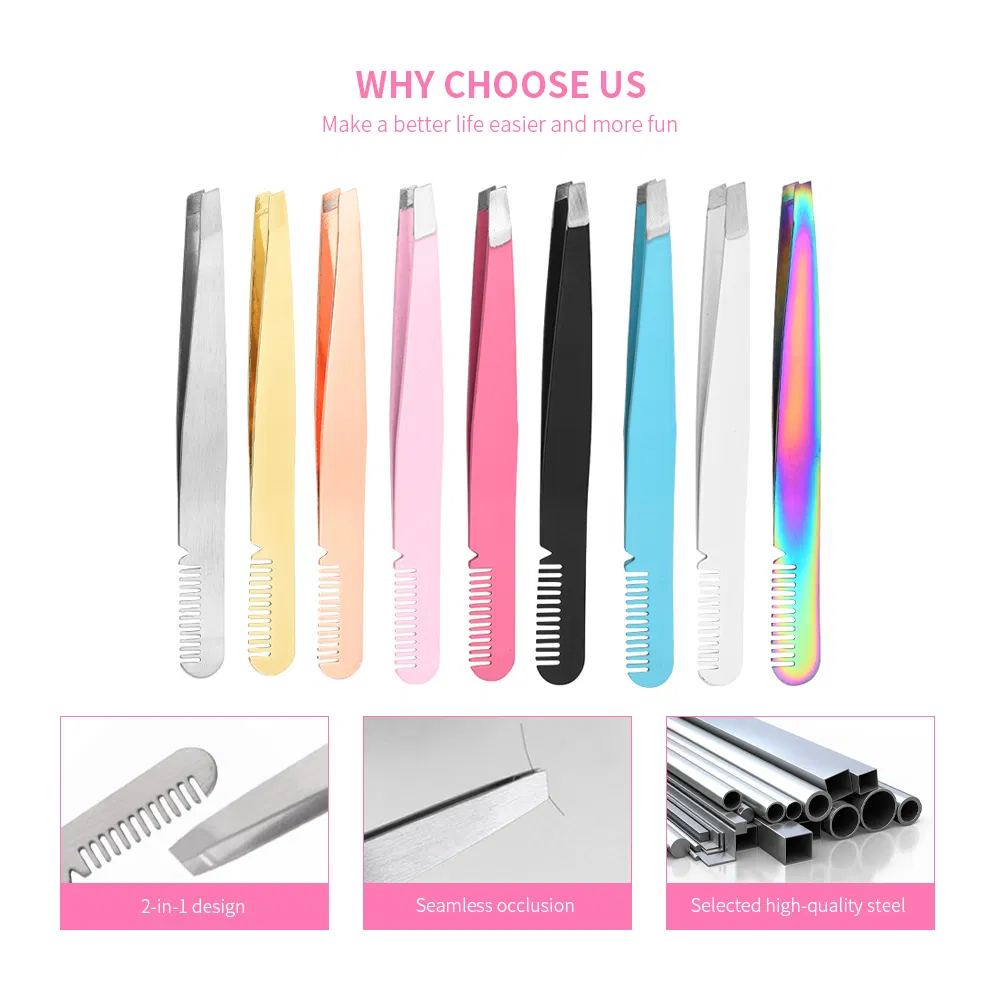 Double Ended Slanted Lash Tweezers Guangdong Stainless Steel Eyelash Eyebrow Tweezer