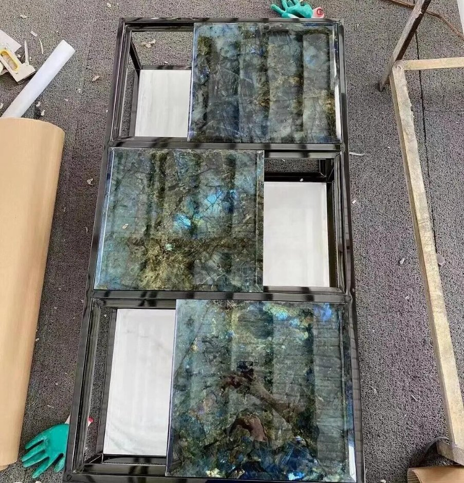 Luxury Lemurian Labradorite Madagascar Granite Bluish-Iridescent Natural Marble Stone Table Top Tile