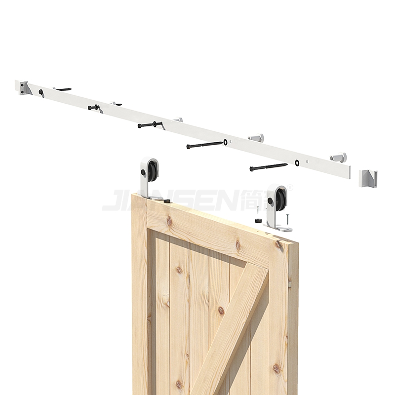 Wholesale Customized 6.6FT Carbon Steel Classical White Color Top Mounting Sliding Barn Door Hardware Kits for Single Wooden Doors