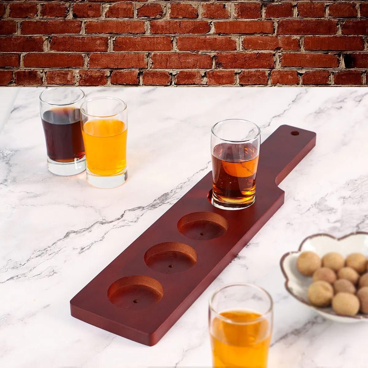4 Holes Wooden Beer Serving Tray Flight Paddle Board Tasting Tray Paddle