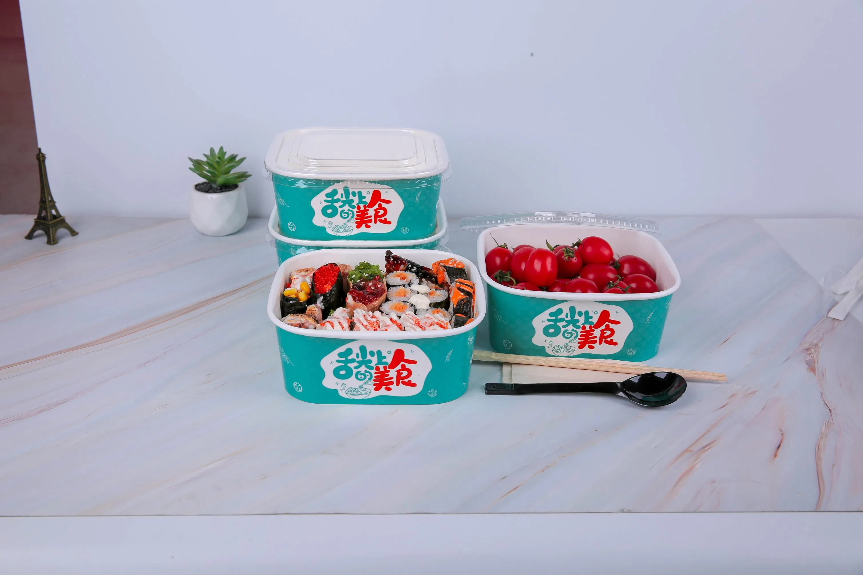 Customizable Square Paper Bowls, Eco-Friendly Disposable for Takeout Food