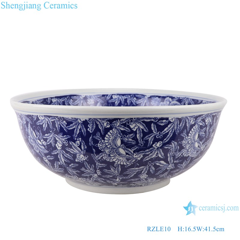 Handmade Blue and White Porcelain Ice Plum Butterfly Leaf Design Ceramic Wash Sink