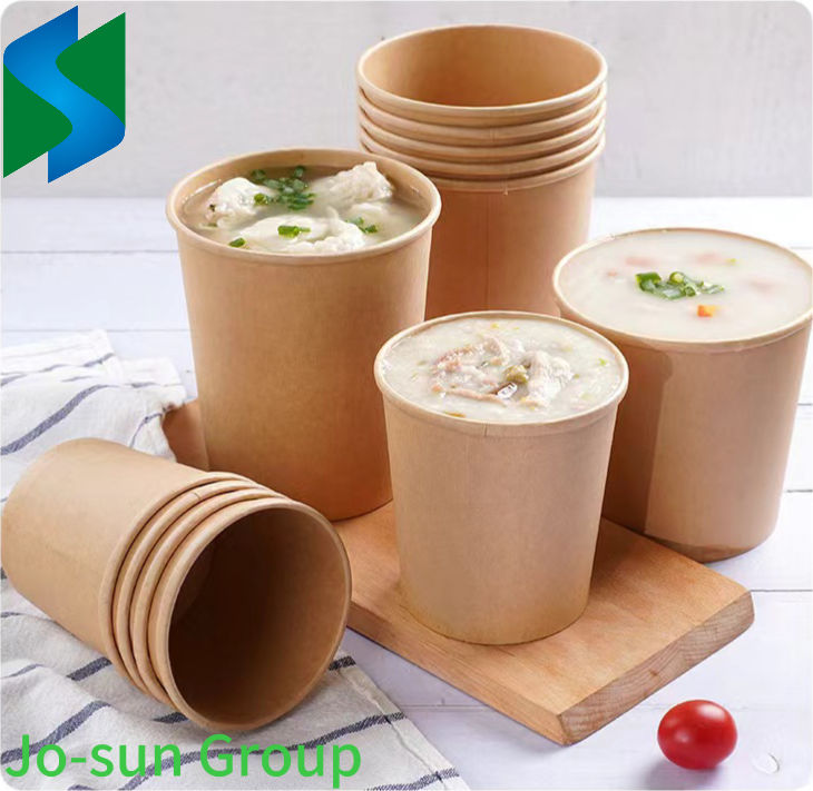 Disposable Brown Kraft Paper Soup Cup Bowl with Paper Lid Take Away Lunch Packing Takeout Food Packaging Bucket