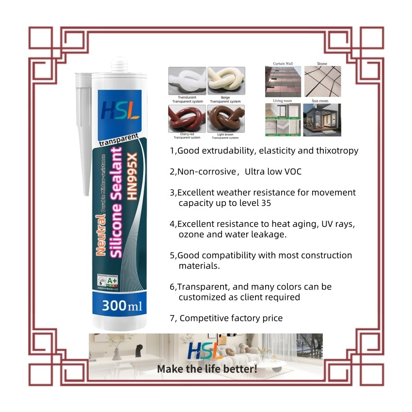 Sellador De Silicona Selante Adesivo Waterproofing Clear Neutral Silicone Adhesive Sealant 9900 for Roof, Sunroom, Window & Door, Bathroom and Sanitary