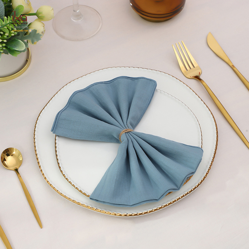Vintage Turquoise Sage Green Thin Wholesale Table restaurant Tea Blank Cloth Fabric Dinner Embroidered Edge 100% Cotton Napkins