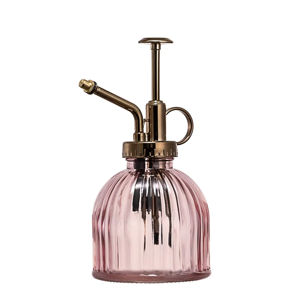 Wholesale 200ml Mini Manual Press Pump Colorful Vintage Embossed Glass Plant Mister Glass Spray Bottle for Indoor Plants