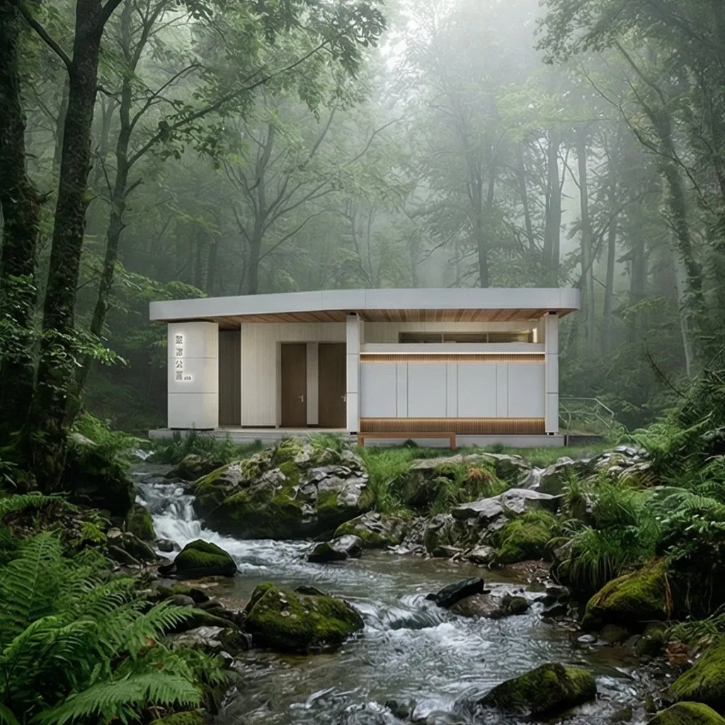 Green Modular Small House Using Mobile Steel Structure Container Technology, Foldable and Prefabricated, Designed for Efficient Public Toilet Use.