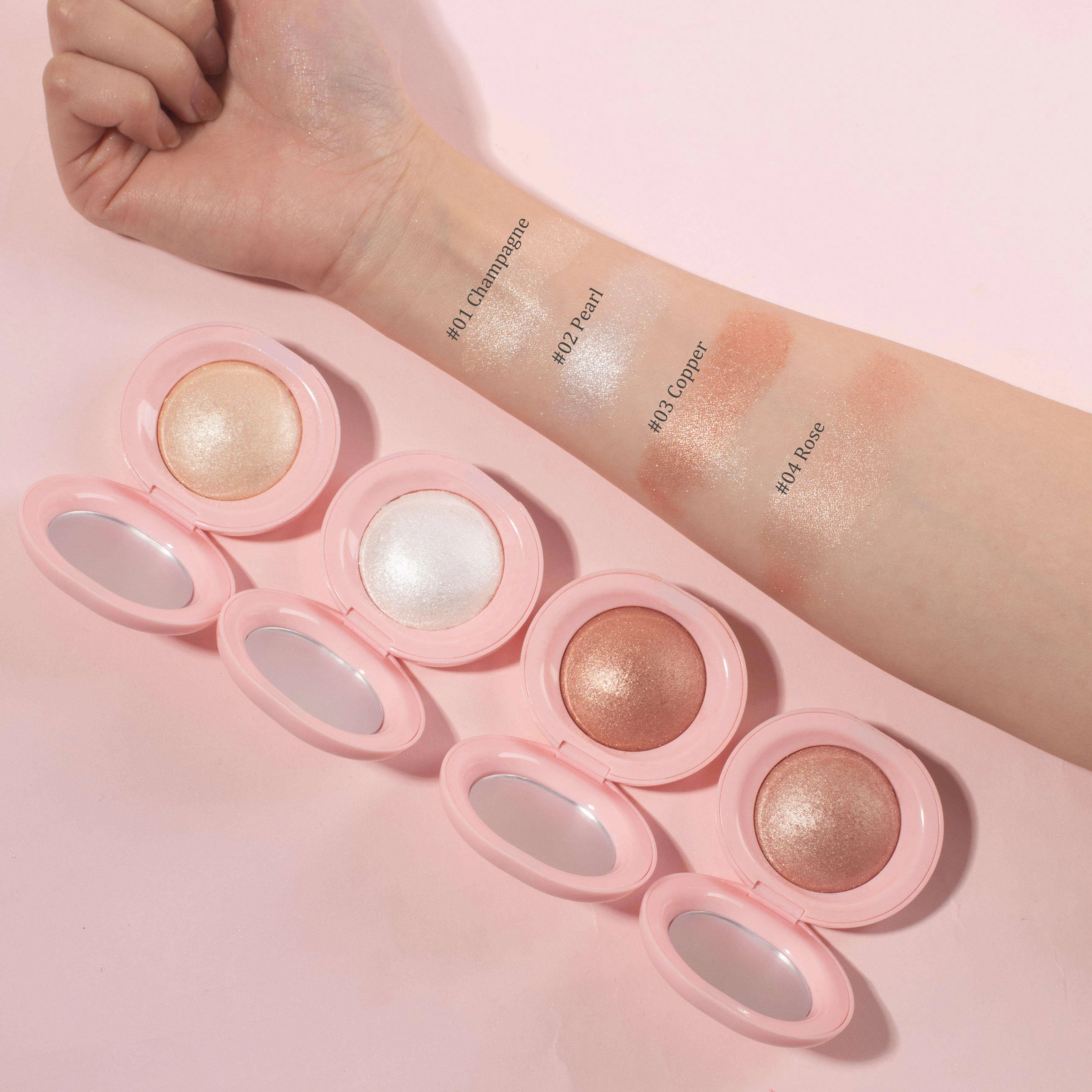 Custom Logo Long Lasting Mini Pastel Highlighter Customized Multichrome High-Shine Pressedpowder Bakedhiqhlighter Palette