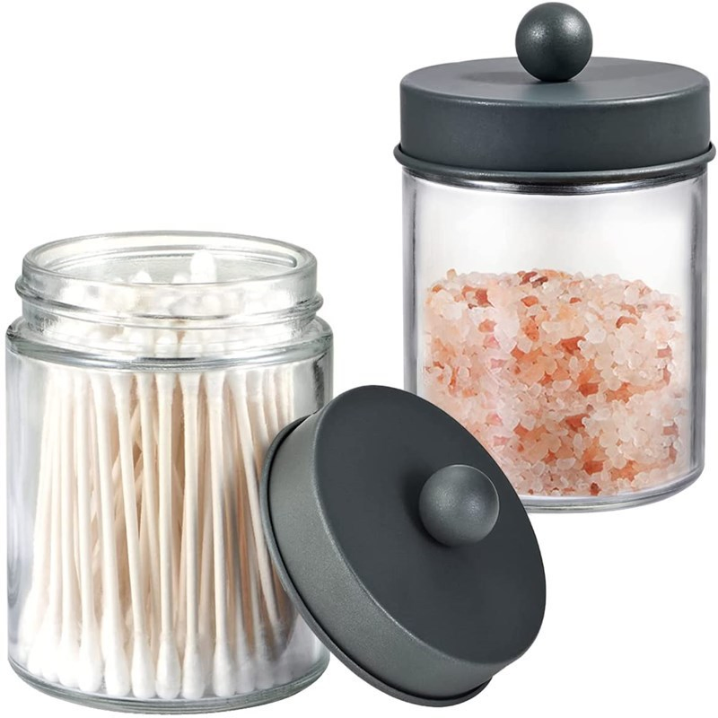 Glass Apothecary Jar Set Bathroom Canister Storage Vanity Makeup Organization
