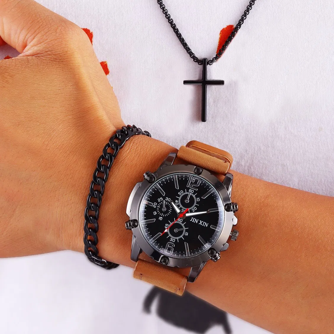 Hip-Hop Trendy Men's Watches and Cross Jewelry
