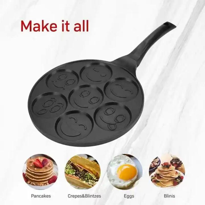 High Quality 7 Holes Smiley Face Mini Die Cast Aluminum Pancake Pan Non-Stick Frying Pan