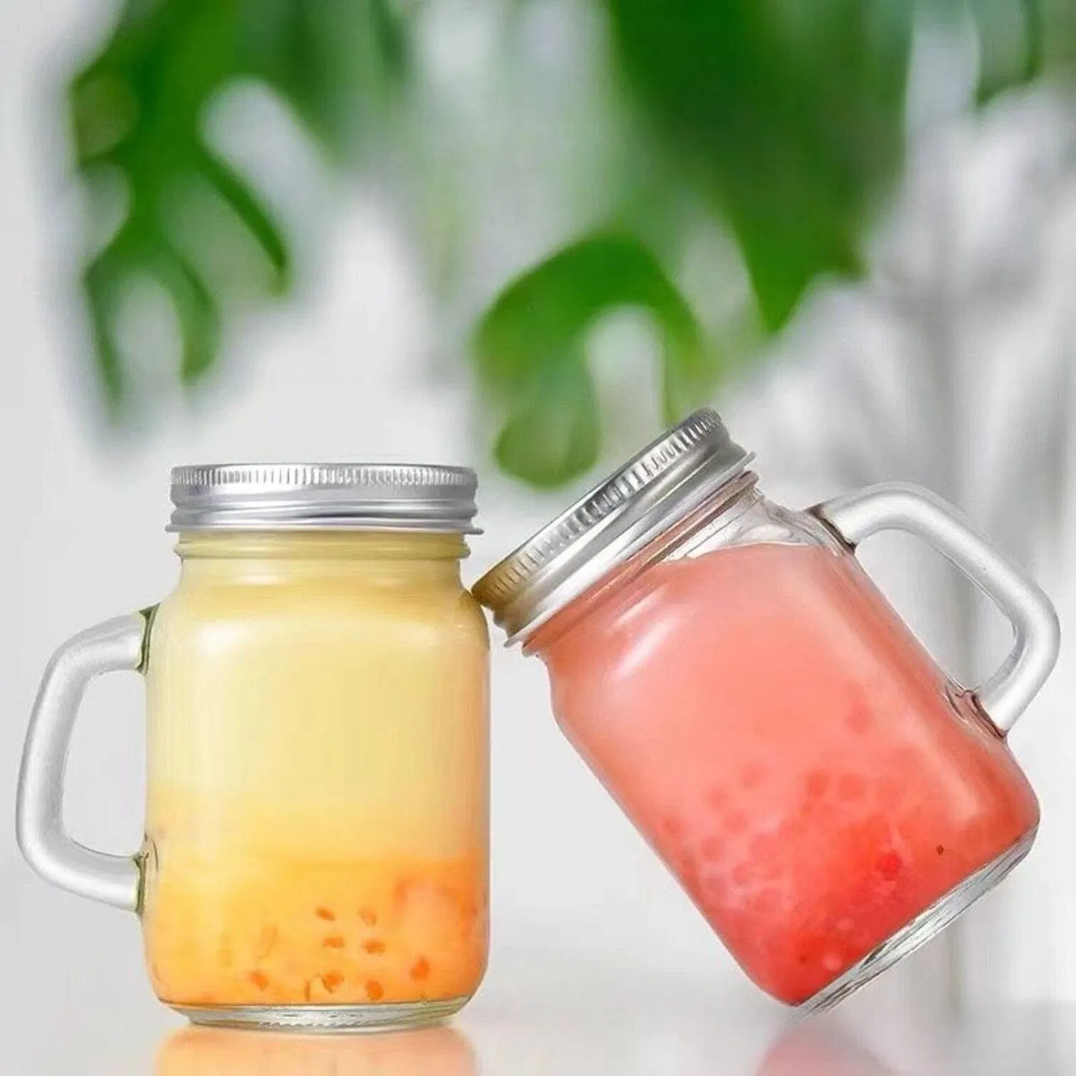 Wide Mouth Mason Glass Jar Drink Beer Juice Container Jars with Handle and Screw Lid