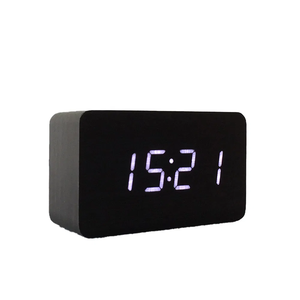Desktop Digital LED Alarm Temperature Clock Wood Decoration