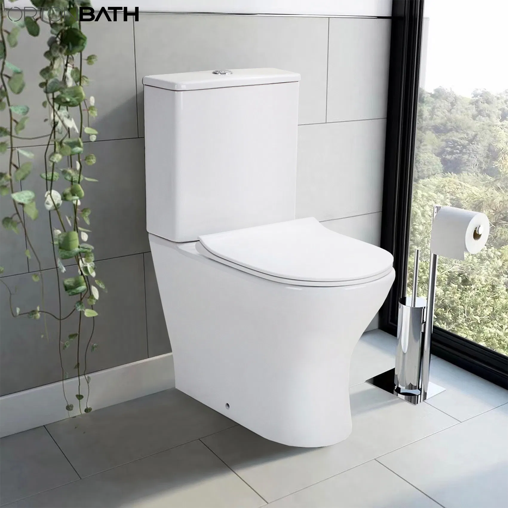 Ortonbath Sanitary Ware Inodoro Elongated Toilet Set Bathroom Water Closet Siphonic 2 Two Piece Ceramic Wc P Trap Toilet Two Piece Toilette