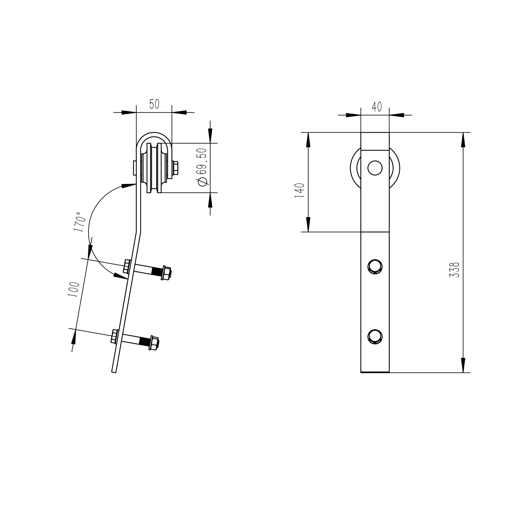 Sliding Library Ladder Hardware Track Set Kit with Bottom Wheel