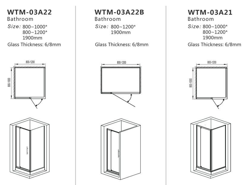 Axis Opening Door Square Shower Door for Australian
