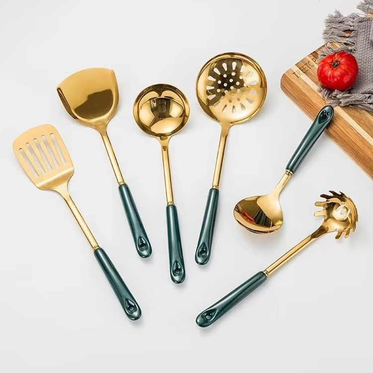 Factory Price Luxury Kitchen Accessories 7 PCS Stainless Steel Kitchen Tools Set Ceramic Handle with Utensil Rack