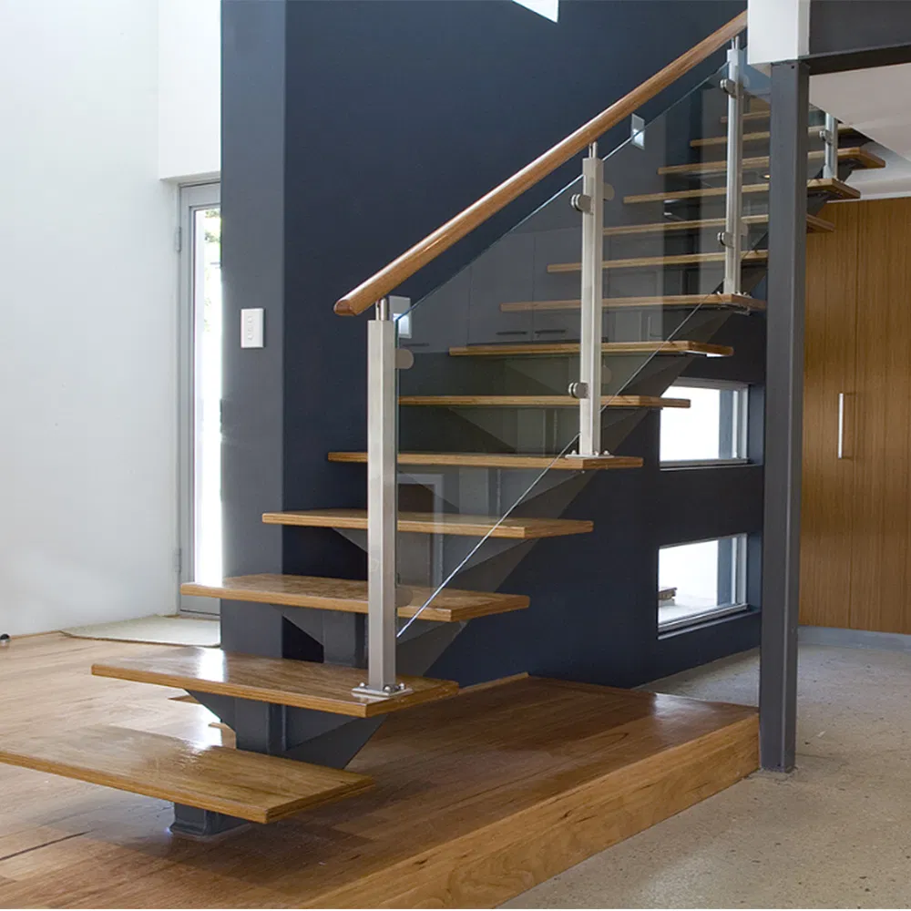 Indoor Metal Beam Wooden Straight Stairs with Irregularity Landing