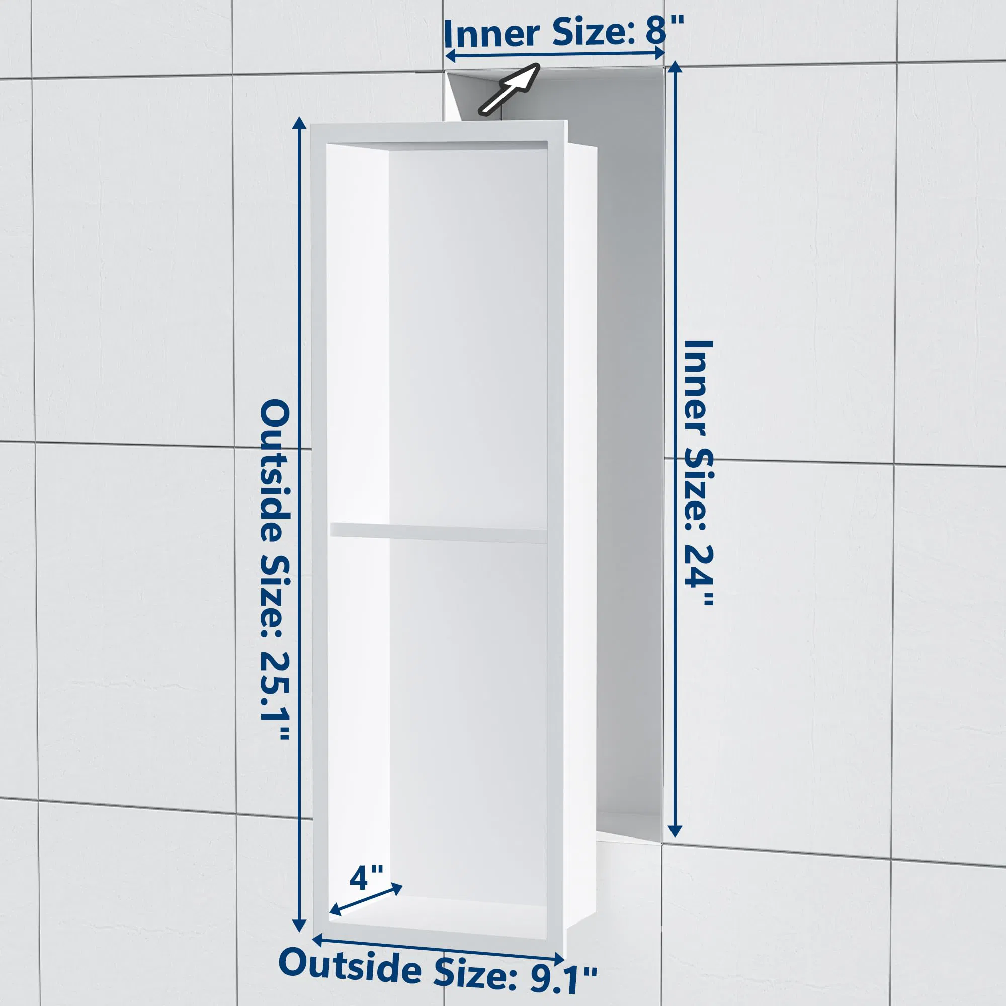 Ниша для душа из нержавеющей стали, белая