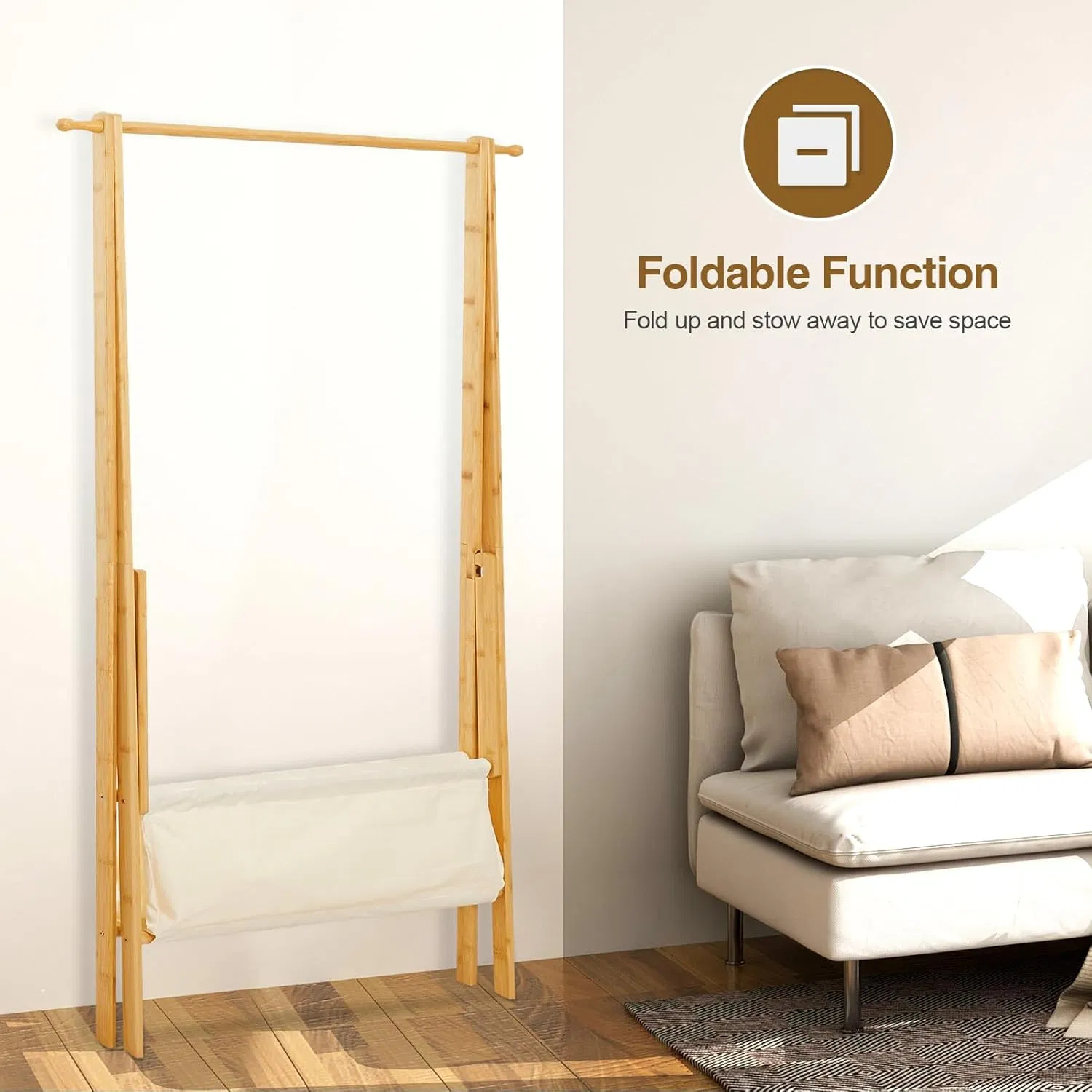 Bamboo Bedroom Cloakroom with Clothes Hanging and Storage Bamboo Clothes Rack