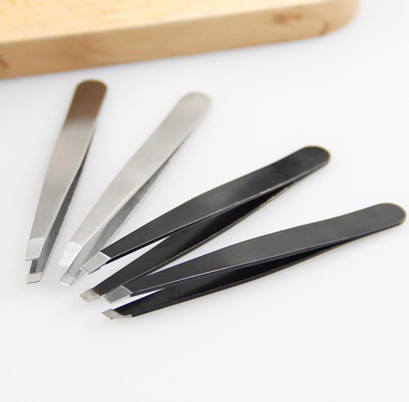 Custom Logo Stainless Steel Eyelash Slant Tip Eyebrow Tweezers