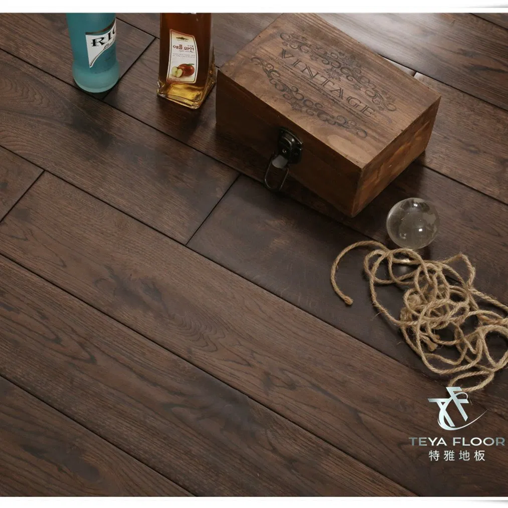 Oak Solid Wood Flooring, Dark Coffee, Hardwood, Handscraped, Wood Flooring
