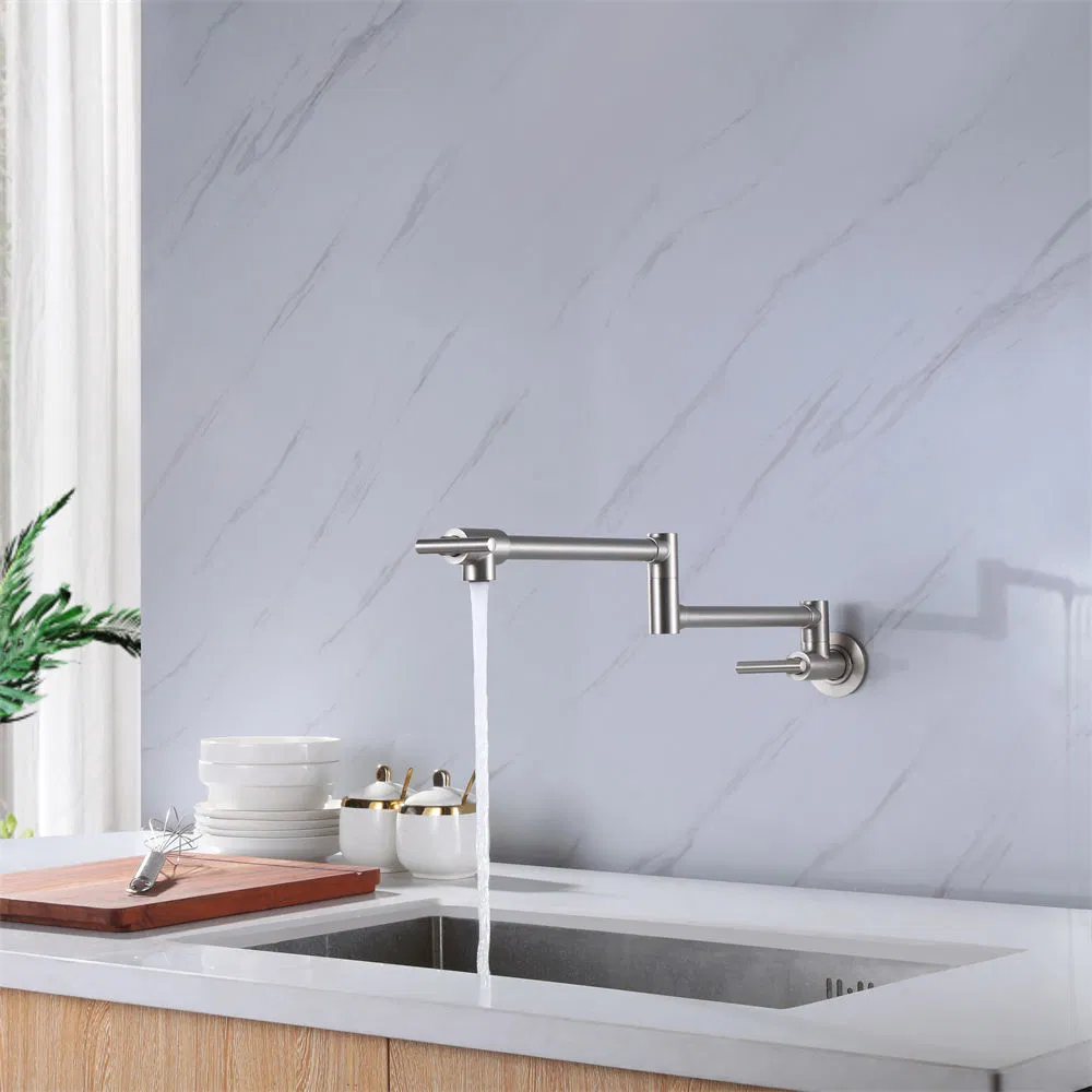 Flexible Brushed Nickel Finished Sink Mounted Flexible Pulling out Copper Kitchen Mixer