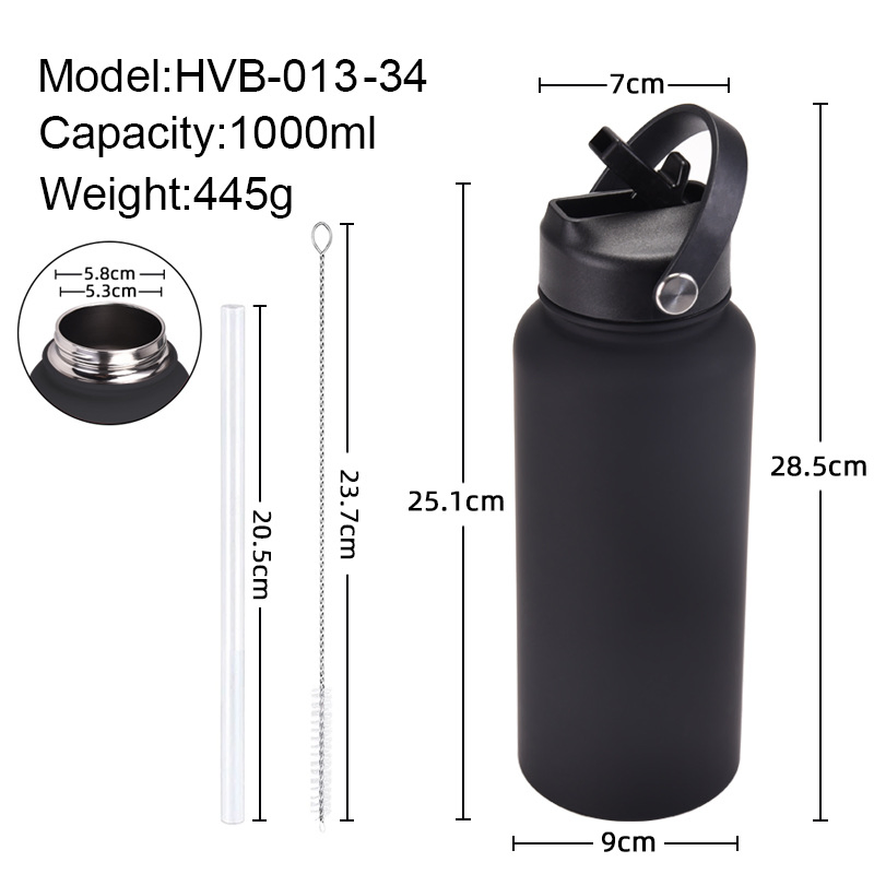 New 1L Large Capacity Double Stainless Steel Sports Water Bottle Mug Portable Handle American Large Mouth Design Vacuum Flask