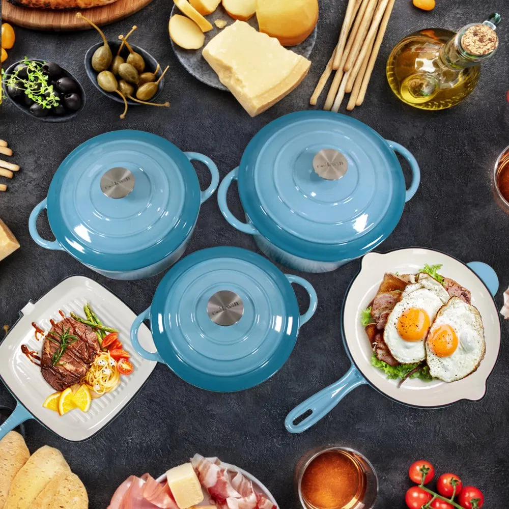 5PCS Teal Color Cast Iron Cooker Enamel Nonstick Cookware Set