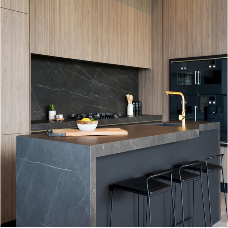 Modern Custom Honed Natural Pietra Gray Marble Slab for Kitchen Countertops/Table Top/Island