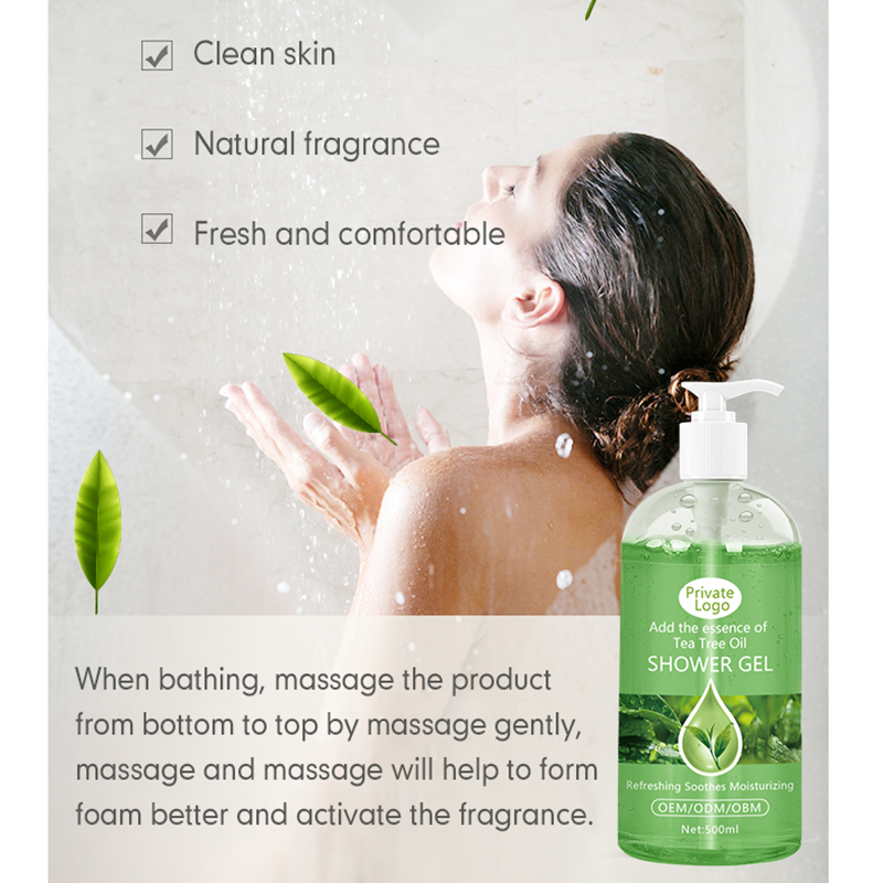 Private Label Natural Organic Tea Tree Body Wash Refreshing Exfoliating Moisturizing Shower Gel Wholesale