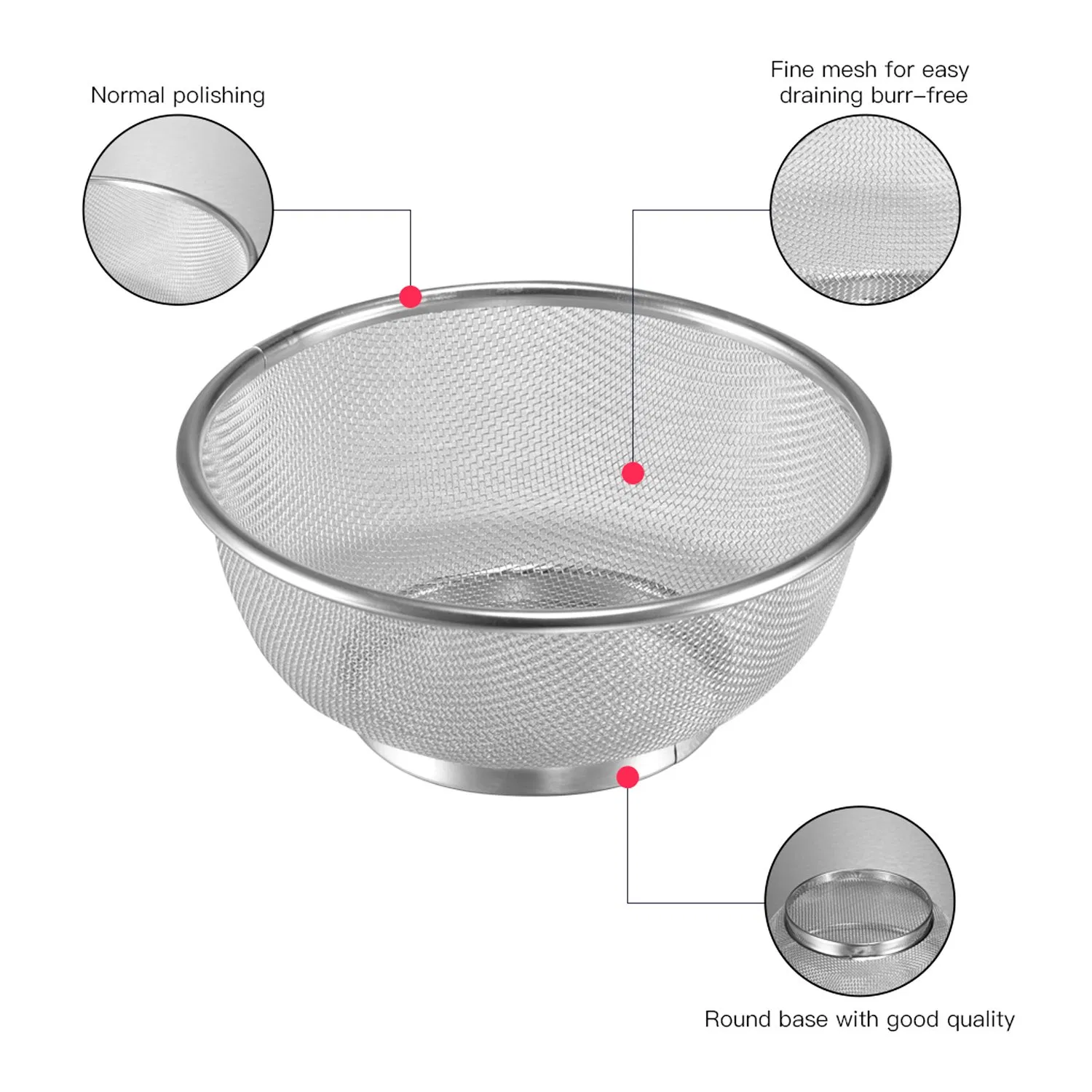 Stainless Steel Strainer Mesh Drainer Vegetable Washing Basket Sieve Fruit Colander