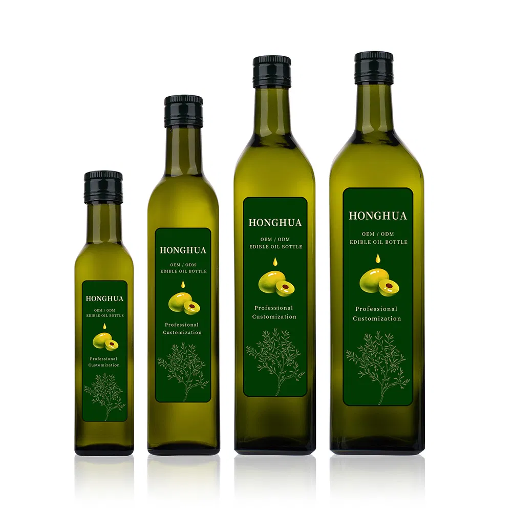Custom Cooking Oil Bottle Wholesale 250ml 500ml 750ml 1000ml Green Empty Glass Olive Oil Bottles with Lids