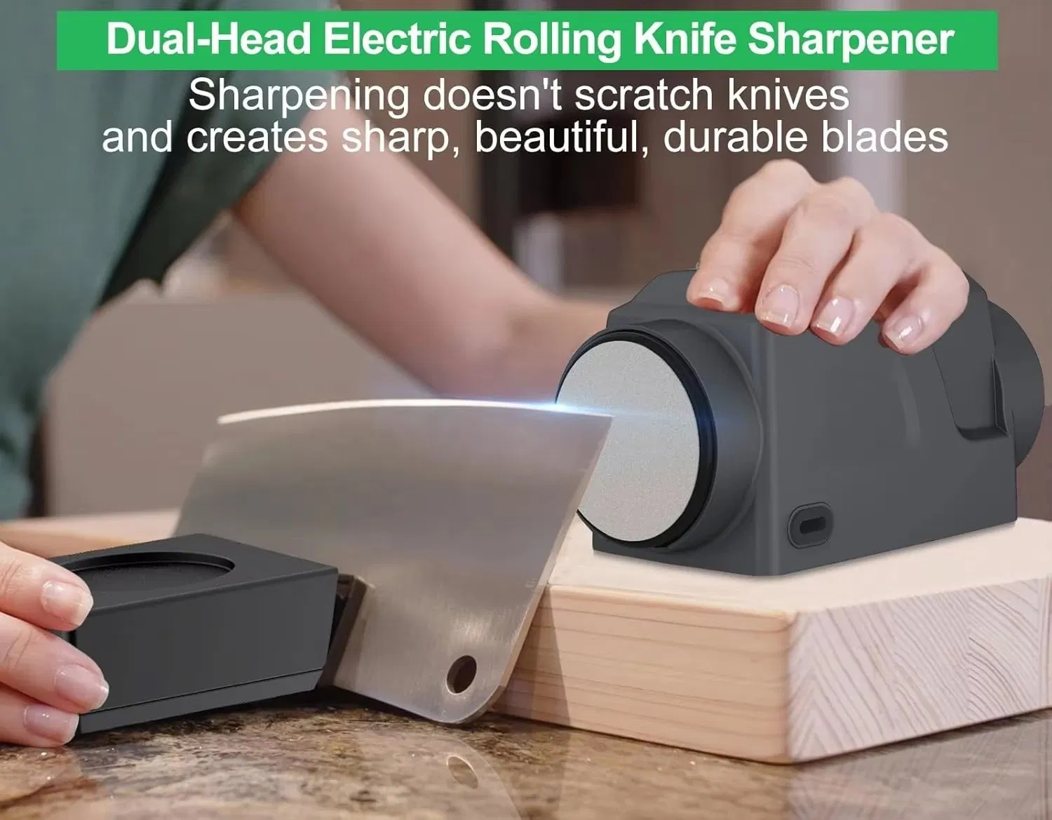 Rechargeable Electric Knife Sharpener with Dual Rolling Wheels 4000mAh Battery Magnetic Angle Guide Automatic Knife Grinde