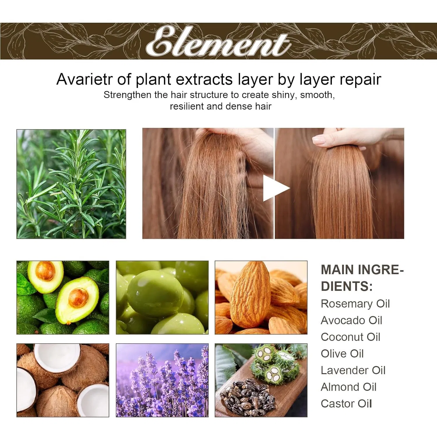 Private Label 100% Natural Rosemary Castor Oil Nourishing Scalp Elixirs Hair Care Loss Treatment Hair Growth Oil Serum
