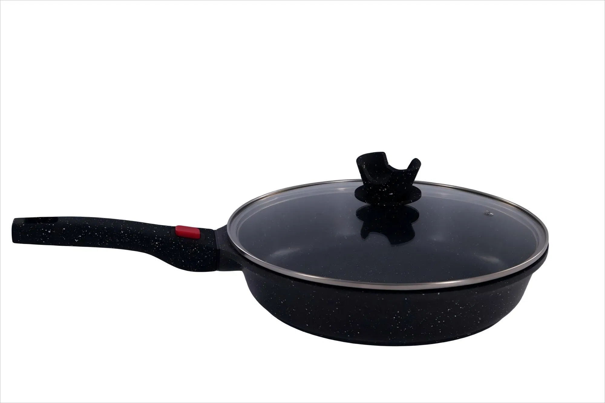 Detachable Handle Design Kitchen Frying Pan with Red Button Safety Lock