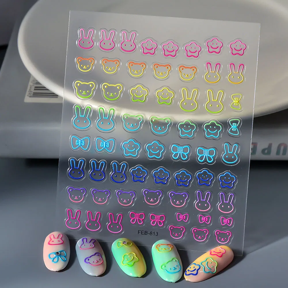 Hot Selling Lovely Bunny Bow 5D Cartoon Nail Sticker Decals