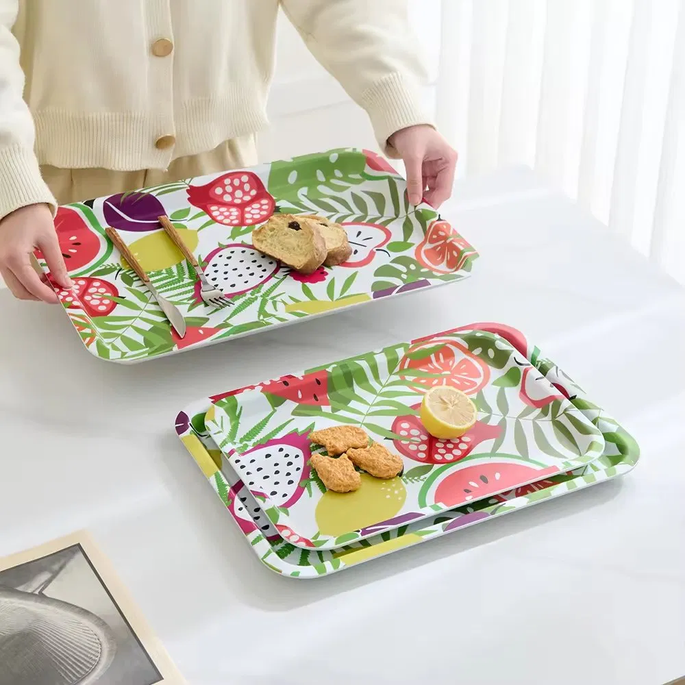 Food Grade RPET Plastic Fruit Snack Food Serving Melamine Plates Tray for Restaurant