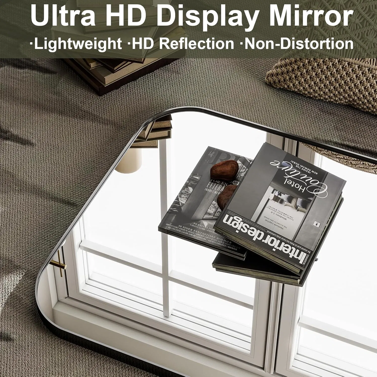 120*60 Cm Full Body Mirror Top Rounded Corner Aluminum Frame Full Length Mirror Hanging or Leaning Wall Floor Mirror with Stand for Cloakroom, Bedroom