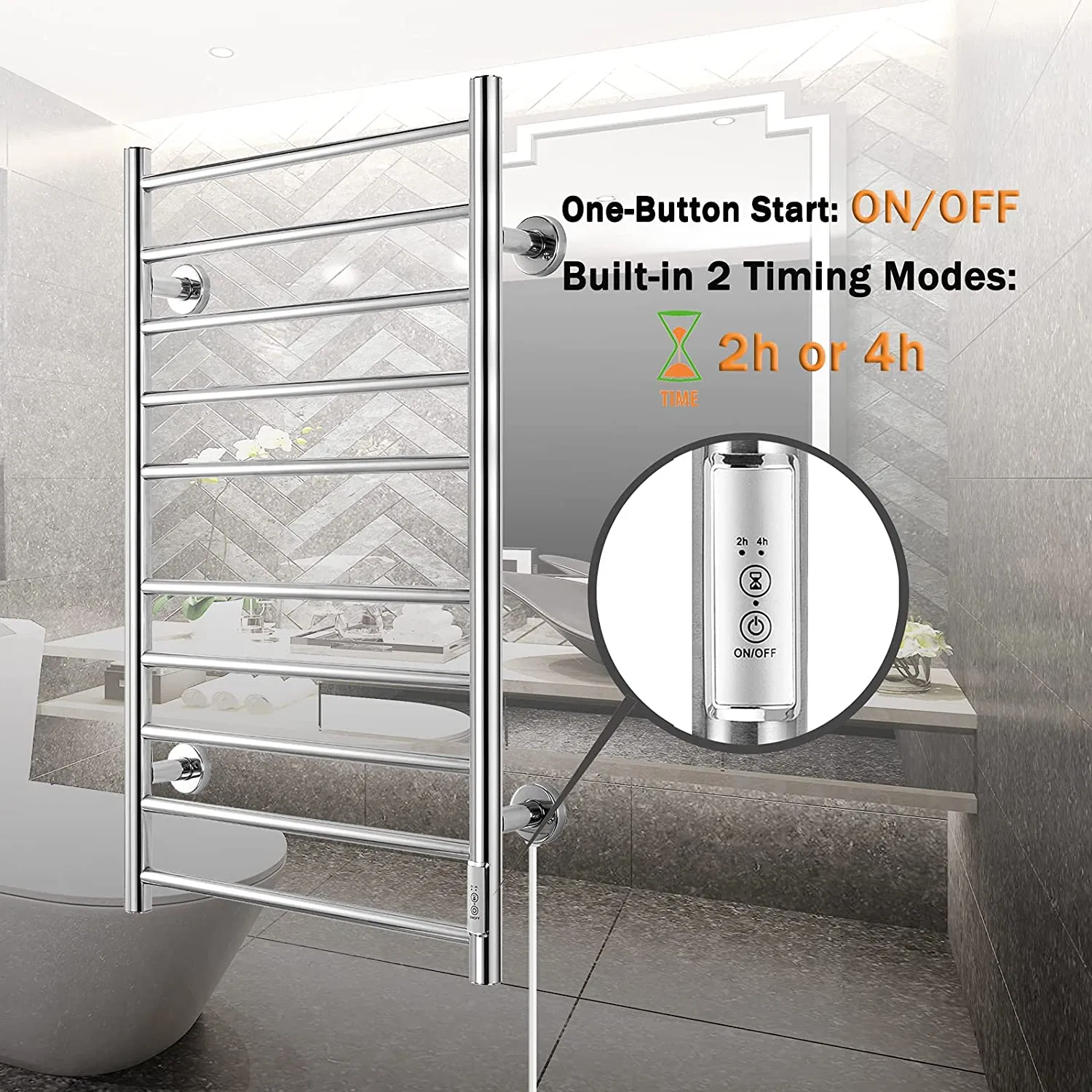 Electric Towel Warmer for Bathroom Heated Towel Rails with Timer