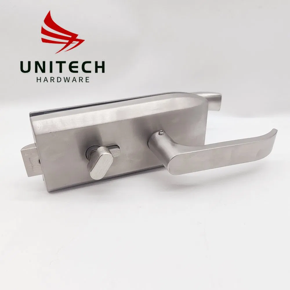 Stainless Steel Glass Door Central Door Handle Lock with Brass Cylinder