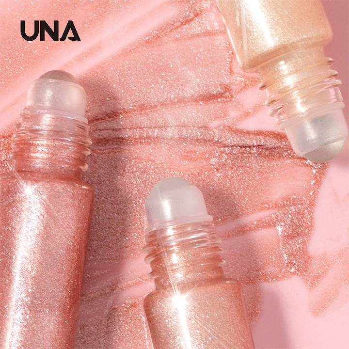 Non Sticky Silky Smooth Satin Highlighter with Roller Head Multichrome Vegan Glitter Liquid Highlighter Private Label