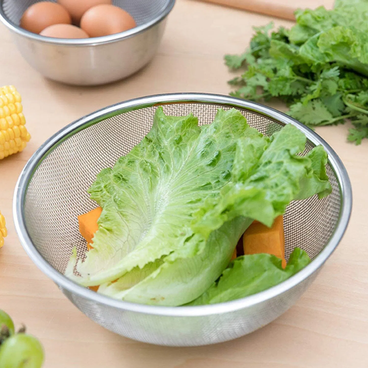 Stainless Steel Strainer Mesh Drainer Vegetable Washing Basket Sieve Fruit Colander