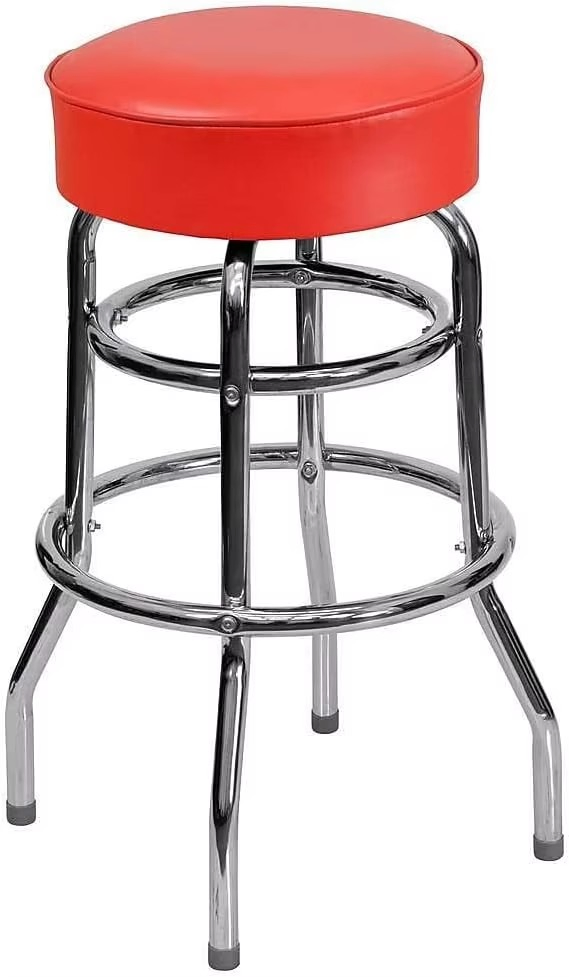 Swivel Bar Stool Double Ring Chrome Backless Barstool