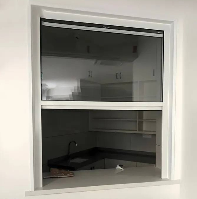 83 Series Aluminum Single Hung Windows with Tempered Glass, Wool Strip Seal & Sash Tilt Function for Easy Cleaning